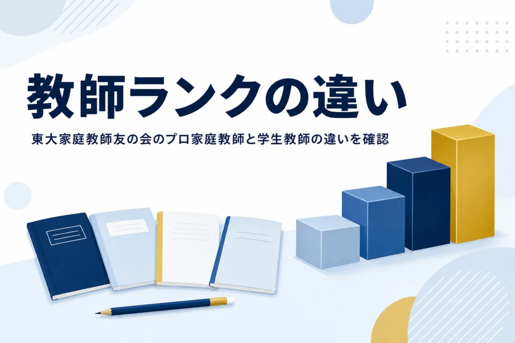 東大家庭教師友の会の教師ランクとプロ家庭教師・学生教師の違いを紹介する記事のアイキャッチ
